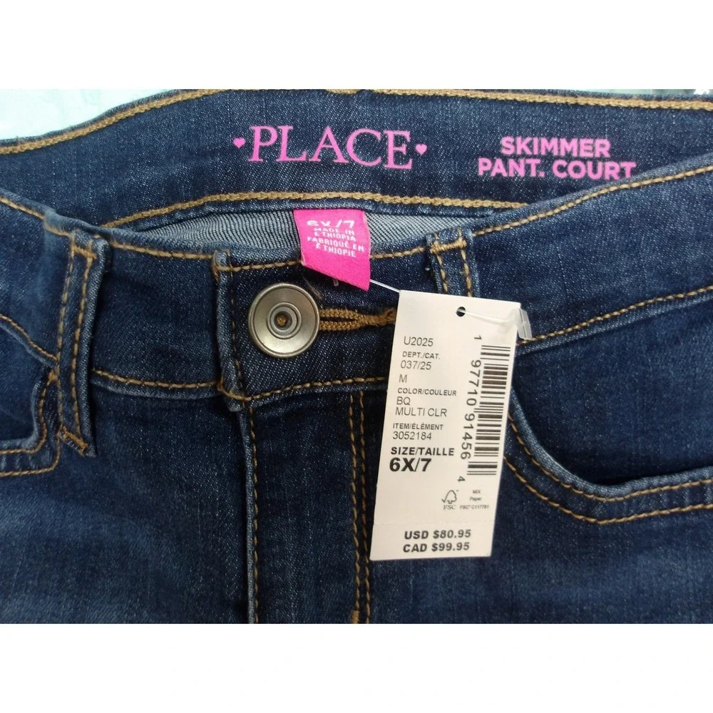 The Childrens Place Girls Dark Wash Denim Skimmer Bermuda Shorts Size6x/7 #26297